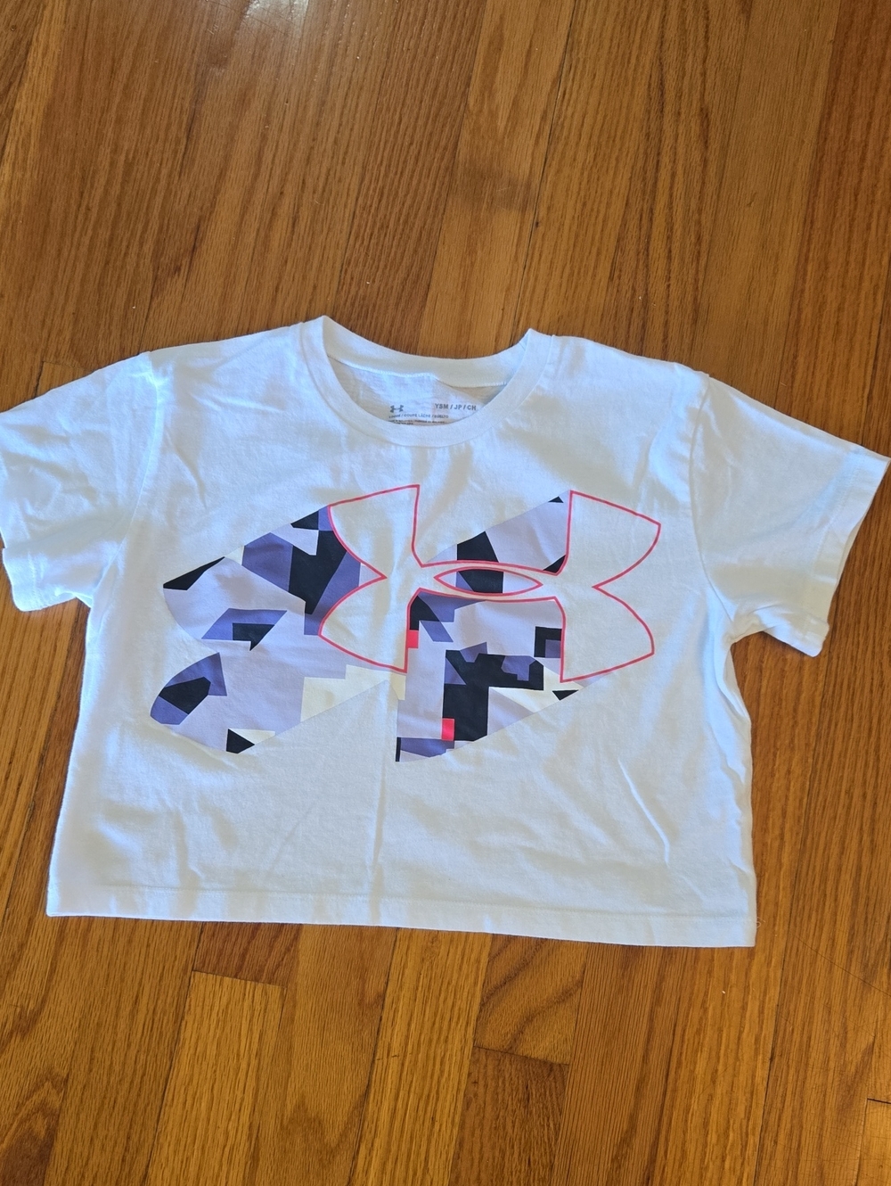 Under Armour White Tee with Purple & Pink Logo
